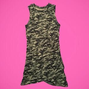 Ladies Shades Of Gray Camo Sleeveless Soft Dress Wrapped and Ruched Size Small